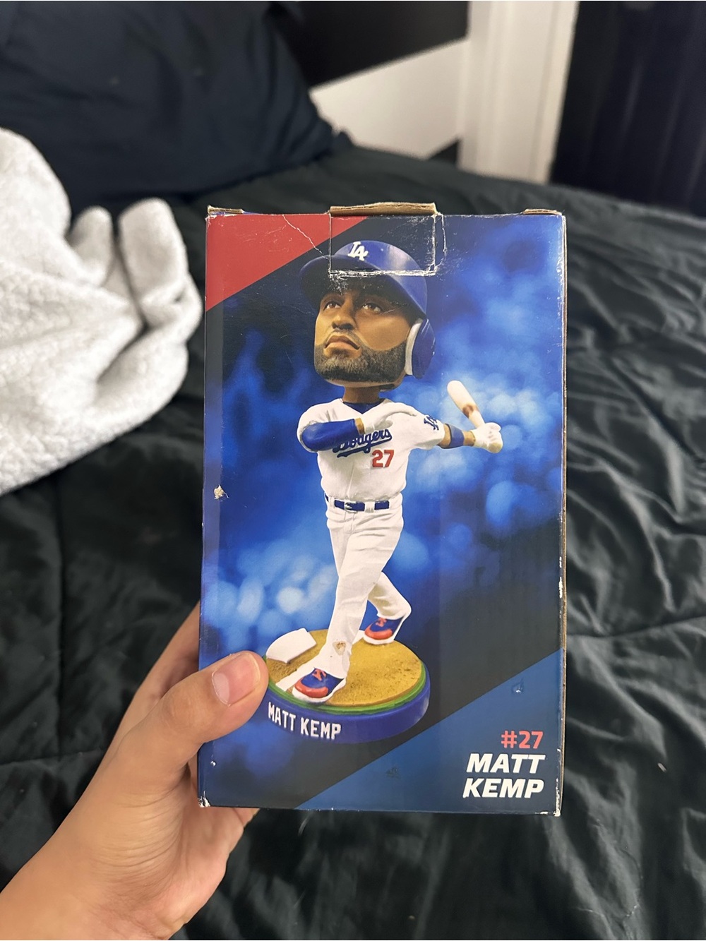 Matt Kemp Dodgers Blue Baseball Bobblehead - #27 has a broken hand